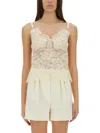 Rabanne Top In Pizzo Beige Semi Trasparente In Neutrals