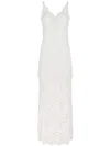 Rabanne Ivory White Long Dress With Lace-effect In Neutrals
