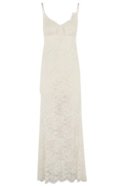 Rabanne Ivory Stretch Lace Evening Dress In White