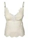 Rabanne Top In Pizzo Beige Semi Trasparente In White
