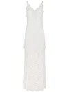 Rabanne Ivory White Long Dress With Lace-effect In Beige