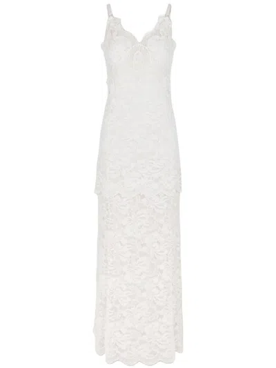 RABANNE RABANNE IVORY WHITE LONG DRESS WITH LACE-EFFECT