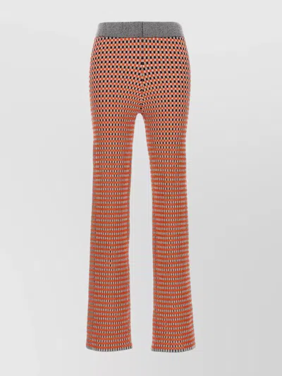 RABANNE JACQUARD CHECKERED FLARED TROUSERS WITH BUTTONED WAISTBAND