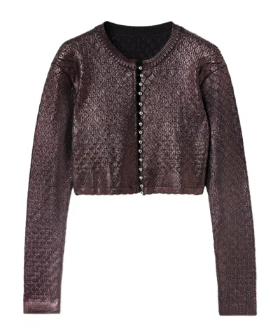 Rabanne Cropped Metallic Jacquard-knit Cardigan In Burgundy