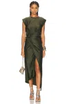 Rabanne Womens Draped Cap-sleeves Stretch-woven Midi Dress New Kaki In Green