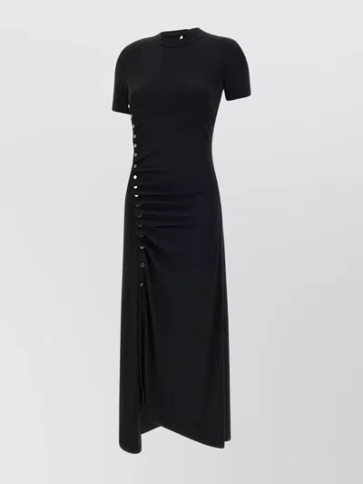Rabanne Jersey Dress With Asymmetrical Cut And Side Slit In Black