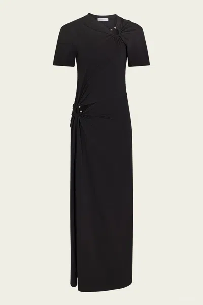 RABANNE JERSEY PIERCING MIDI DRESS IN BLACK