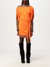 Rabanne Orange Short Dress With Bare Shoulders And Printed Hemline In Orange