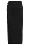 Rabanne Draped Black Midi Skirt With Side Buttons And Slit In Black