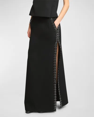 Rabanne Jupe Crystal Side-slit Midi Skirt In Black