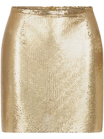 Rabanne Women's Jupe Mini Mesh Printed Recto Verso In Gold