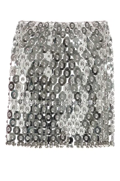 Rabanne Metal Knit High Waist Mini Skirt In Silver