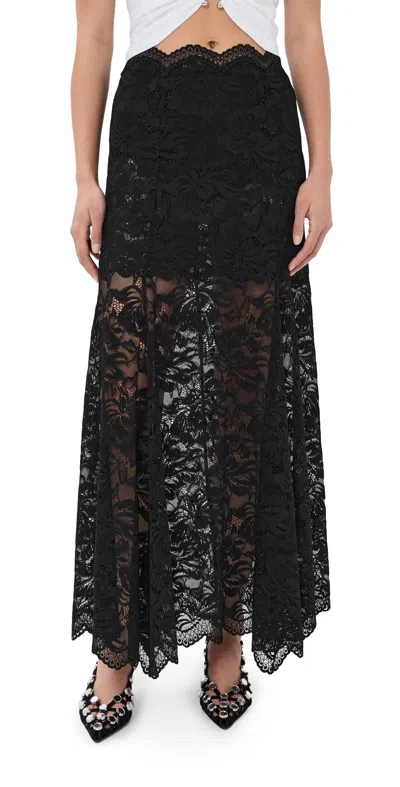 Rabanne Lace-edged Midi Skirt With High Waist And Decorative Buttons In Black