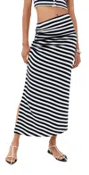 Rabanne Striped Draped Midi Skirt In Black