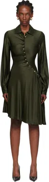 Rabanne Ruched Button Long-sleeve Mini Shirtdress In Green