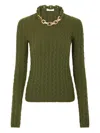 Rabanne Textured Knit Sweater With Braided Detail In Green