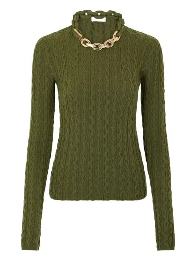 RABANNE KHAKI SWEATER WITH  'XL LINK' CHAIN APPLIED