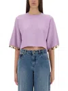 Rabanne Women's Knitted Cropped T Shirt In Purple