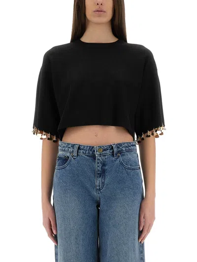 Rabanne Knit Crop T Shirt In Black