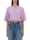 Rabanne Embellished Cropped T-shirt In Lilac