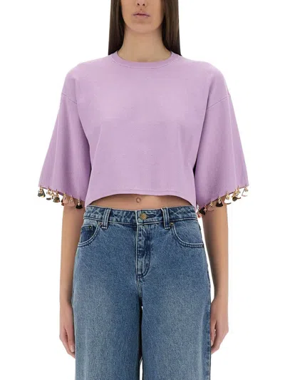Rabanne Knit Crop T-shirt In Purple