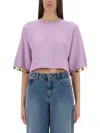 Rabanne Embellished Cropped T-shirt In Purple