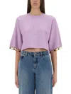 Rabanne Women's Knitted Cropped T Shirt In Purple