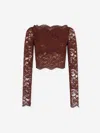 Rabanne Intricate Floral Lace Long-sleeve Top In Brown