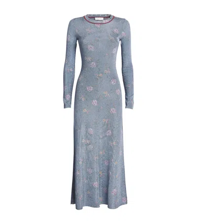 Rabanne Knitted Floral Print Maxi Dress In Blue