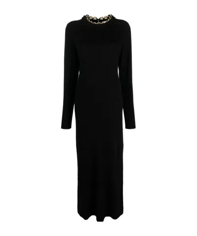 Rabanne Knitted Long-sleeve Long Dress In Black