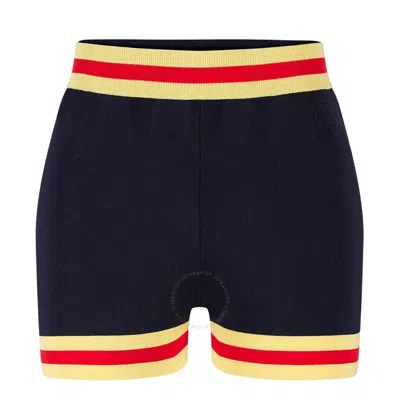Rabanne Knitted Striped Pantalon Shorts In Blue/gold Tone
