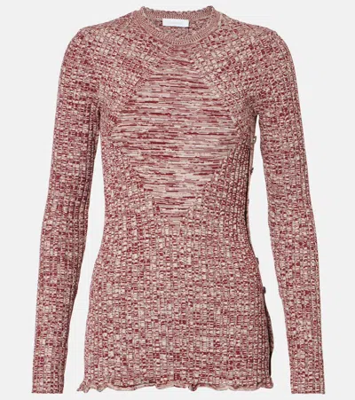 Rabanne Knitted Sweater In Melange Burgundy/ecru