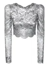 Rabanne Cropped Scalloped Stretch-lace Top In Gray