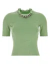 Rabanne Embellished-collar Ribbed T-shirt In Green