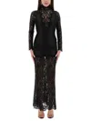 Rabanne Fitted Lace Dress With High Collar In Black