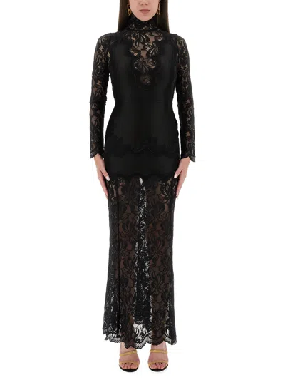 RABANNE LACE AND JERSEY LONG DRESS