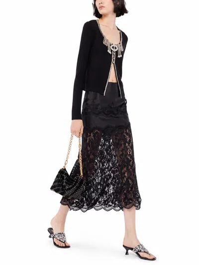 Rabanne Lace And Jersey Midi Skirt In Black