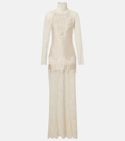 Rabanne Womens Ivory High-neck Long-sleeves Lace Maxi Dress In Neutral