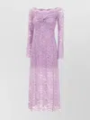 Rabanne Womens French Lavander Off-shoulder Long-sleeves Lace Midi Dress