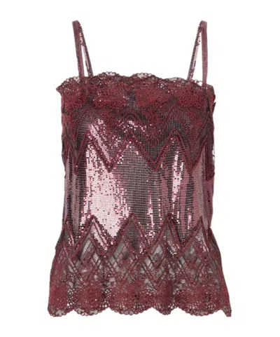 Rabanne Lace-trimmed Chainmail Camisole In Purple