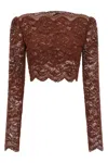 Rabanne Floral Lace Long Sleeve Cropped Top In Red