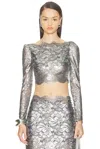 Rabanne Cropped Lace Top In Black Silver In Gold