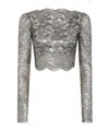 Rabanne Cropped Scalloped Stretch-lace Top In Gray