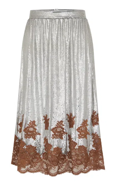 Rabanne Lace-detailed Knee-length Skirt In Silver