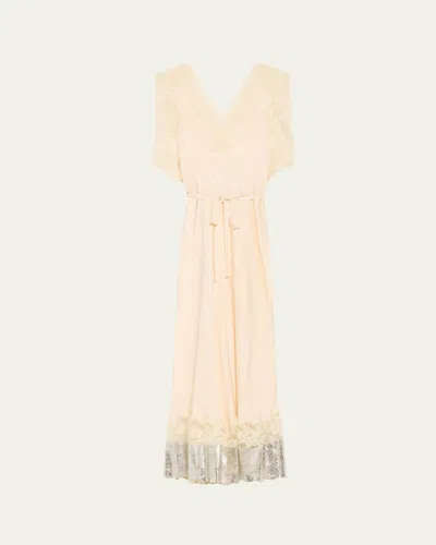 RABANNE LACE DRAWSTRING METALLIC HEM DRESS
