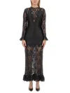Rabanne Fitted Lace Dress With High Collar In Black