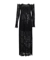 Rabanne Twist Front Off The Shoulder Long Sleeve Lace Midi Dress In Black