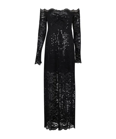 RABANNE PACO RABANNE SEQUIN-EMBROIDERED LACE LONG DRESS