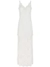 Rabanne Ivory White Long Dress With Lace-effect In Neutrals