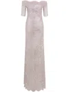 Rabanne Off-the-shoulder Twist-front Metallic Lace Maxi Dress In Silver